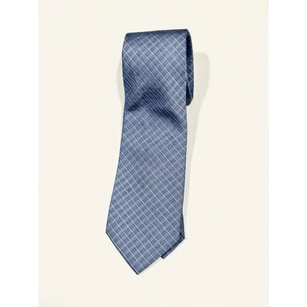 Calvin Klein Men's Blue Windowpane Pattern Silk Tie Classic 57